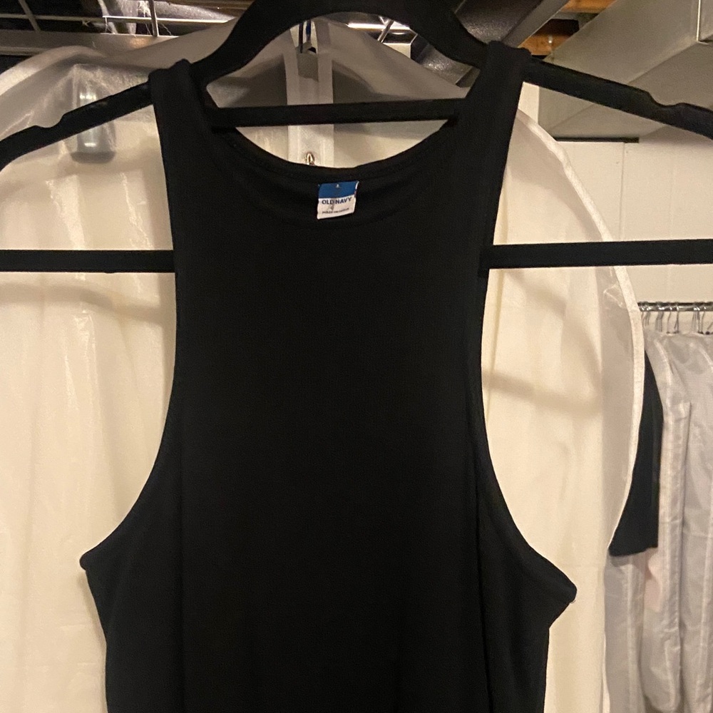 Old Navy Black Ribbed Stretch Knit Mid-Calf Dress with Shelf Bra Size L